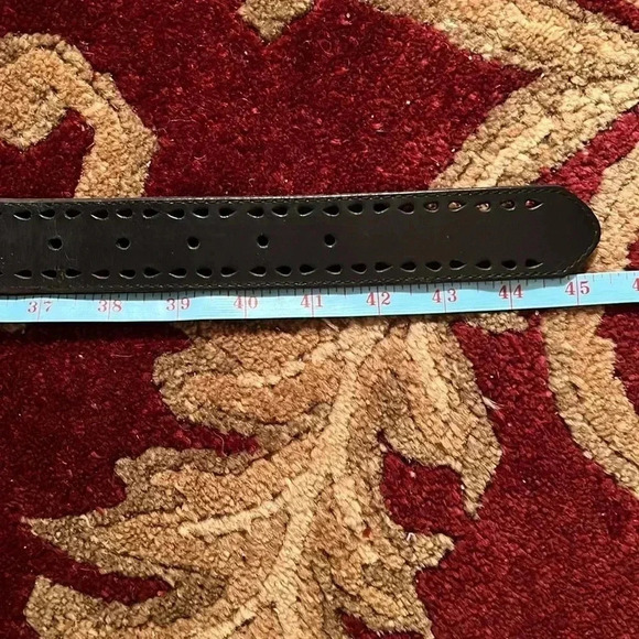 Unisex Genuine Black Perforated Leather Belt with Brushed Silver Buckle XL - Picture 10 of 14